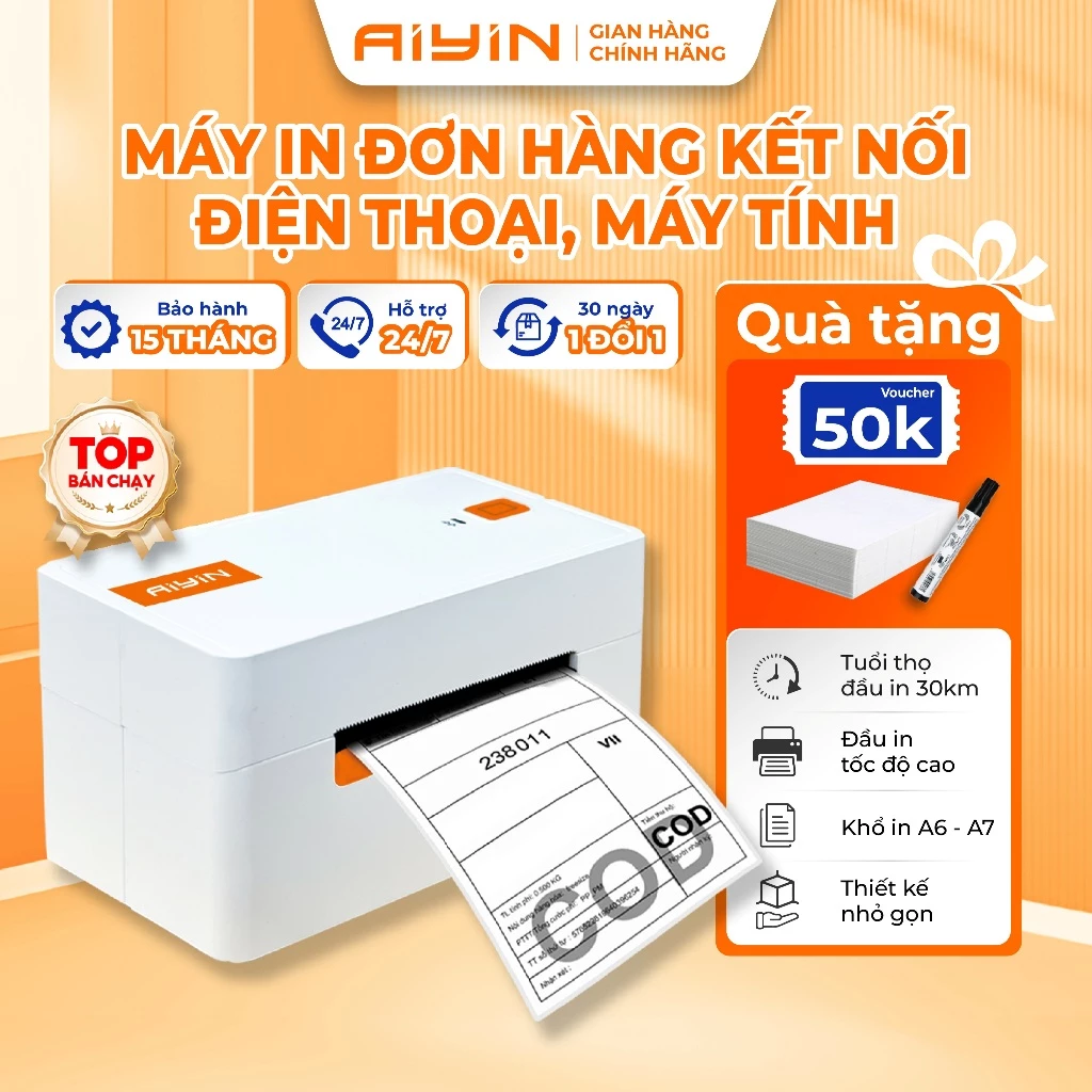 Máy In Nhiệt Bluetooth AYIN Khổ A6 A7, Máy In Đơn Hàng TMĐT, Mã Vận Đơn BH 15 Tháng